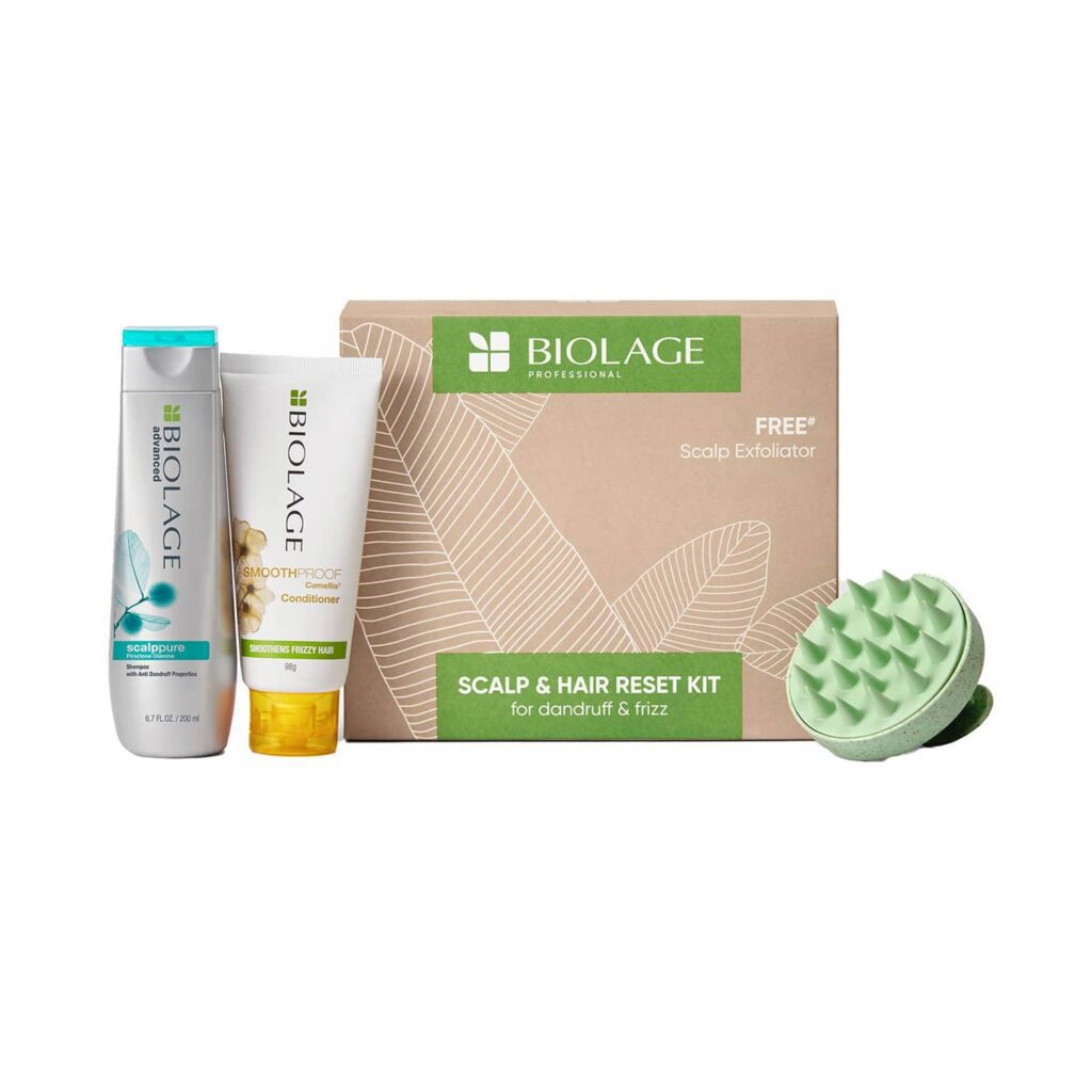 Biolage Scalp & Hair Reset Kit-Anti-Dandruff Shampoo, Anti-Frizz Conditioner & Scalp Massager(3 pcs) - Biolage