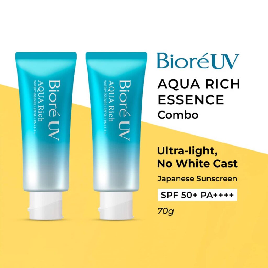 Biore UV Aqua Rich Watery Essence Sunscreen SPF 50+ Pa++++ Pack of 2 Combo ( 70 g each) - Biore
