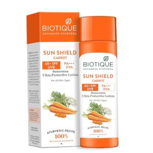 Biotique Bio Carrot Face & Body Sun Lotion | SPF 40 UVA/UVB Sunscreen | Prevents Ageing and Soothes Dry Skin| 100% Botanical Extracts | Suitable for All Skin Types | 190ml