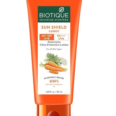 Biotique Bio Carrot Face & Body Sun Lotion | SPF 40 UVA/UVB Sunscreen | Prevents Ageing and Soothes Dry Skin| 100% Botanical Extracts | Suitable for All Skin Types | 50ml