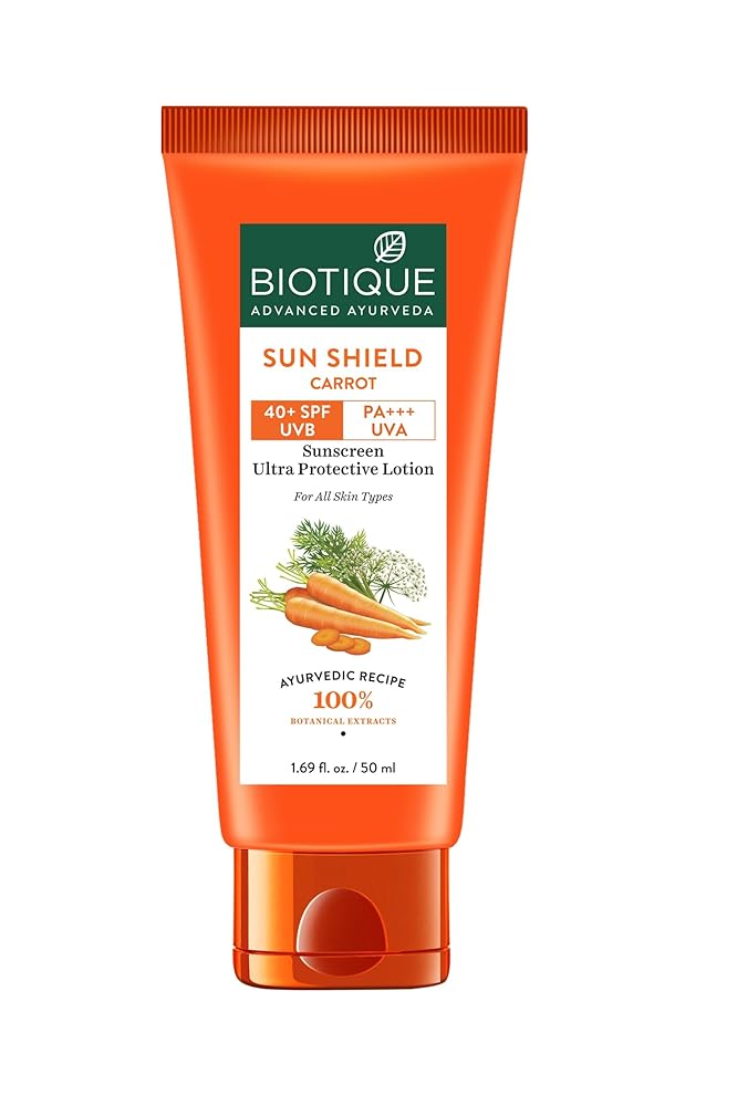 Biotique Bio Carrot Face & Body Sun Lotion | SPF 40 UVA/UVB Sunscreen | Prevents Ageing and Soothes Dry Skin| 100% Botanical Extracts | Suitable for All Skin Types | 50ml