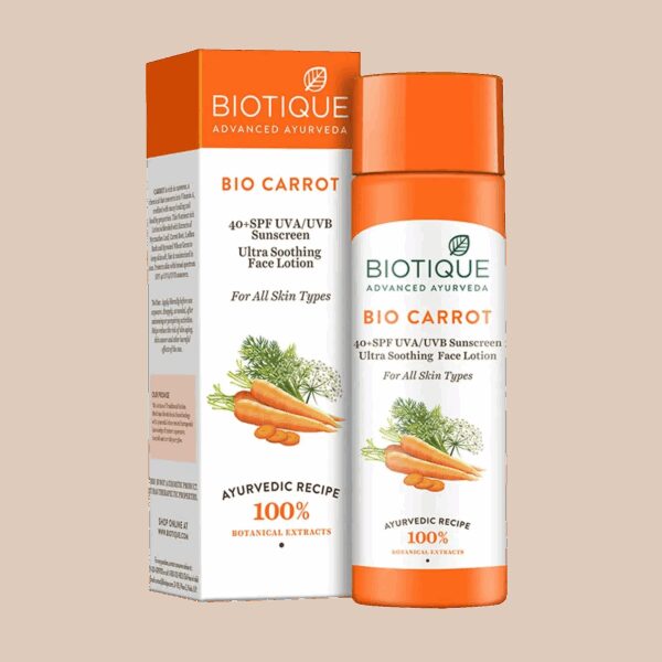 Biotique Bio Carrot SPF40+ UVB/UVA PA+++ Sunscreen Ultra Soothing Face Lotion - (120ml) - Biotique