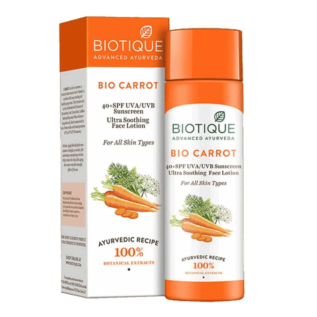 Biotique Bio Carrot SPF40+ UVB/UVA PA+++ Sunscreen Ultra Soothing Face Lotion - (120ml) - Biotique
