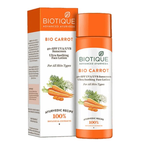 Biotique Bio Carrot SPF40+ UVB/UVA PA+++ Sunscreen Ultra Soothing Face Lotion - (120ml) - Biotique