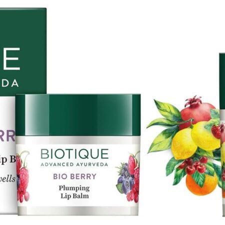 Biotique Bio Fruit Whitening Lip Balm, 12g & Biotique Bio Berry Plumping Lip Balm Smoothes & Swells Lips, 12G