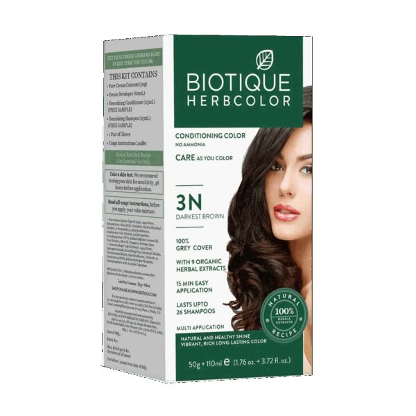 Biotique Bio Herbcolor Hair Color - 3N Darkest Brown (50g+110ml) - Biotique