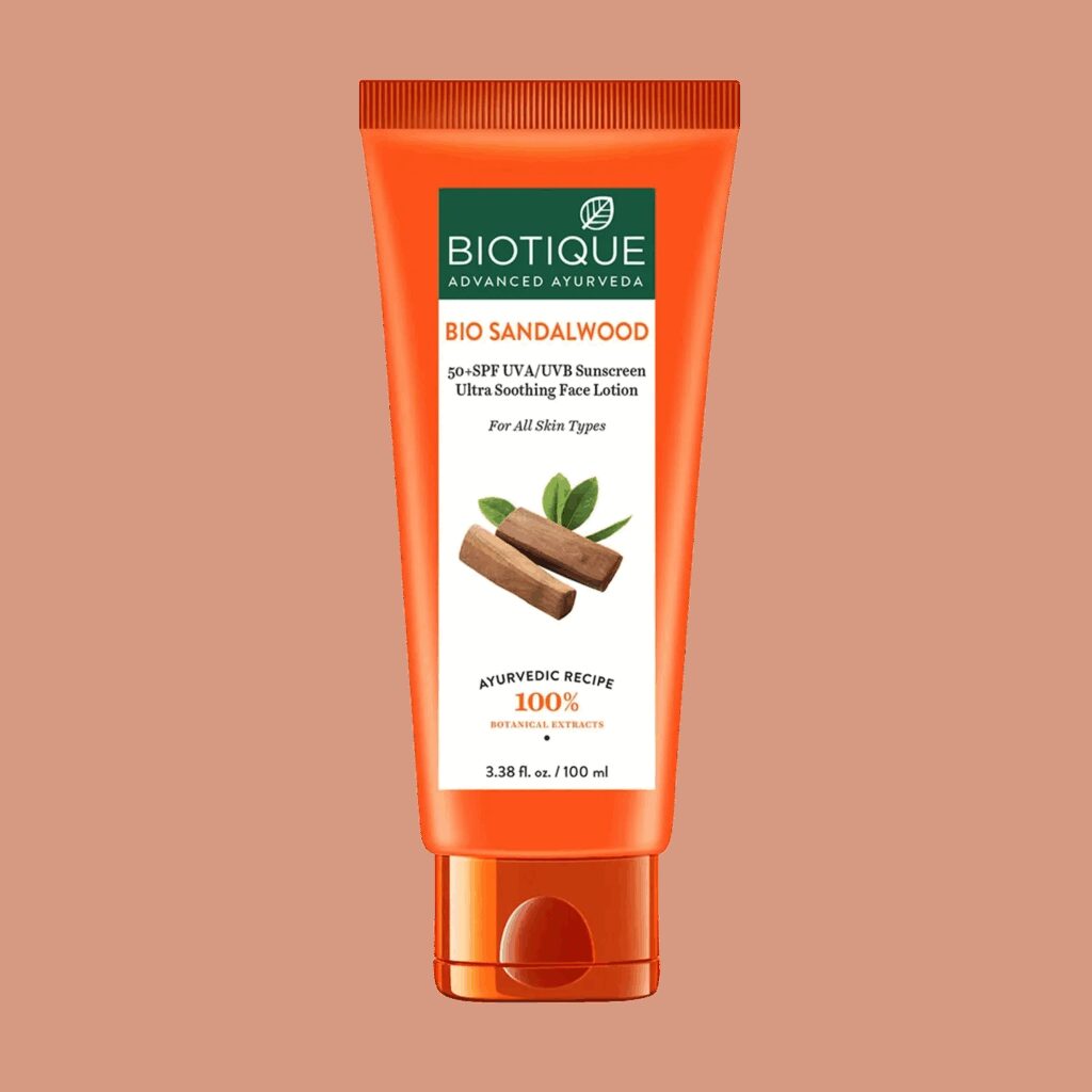 Biotique Bio Sandalwood 50+ SPF UVA/UVB Sunscreen Ultra Soothing Face Lotion (100ml) - Biotique