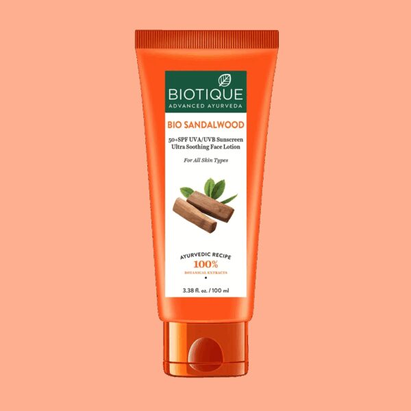 Biotique Bio Sandalwood 50+ SPF UVA/UVB Sunscreen Ultra Soothing Face Lotion (100ml) - Biotique