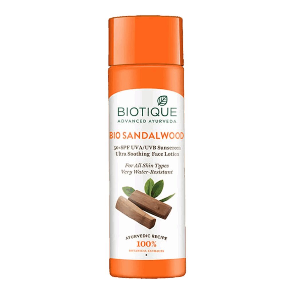 Biotique Bio Sandalwood 50+ SPF UVA/UVB Sunscreen Ultra Soothing Face Lotion (190ml) - Biotique