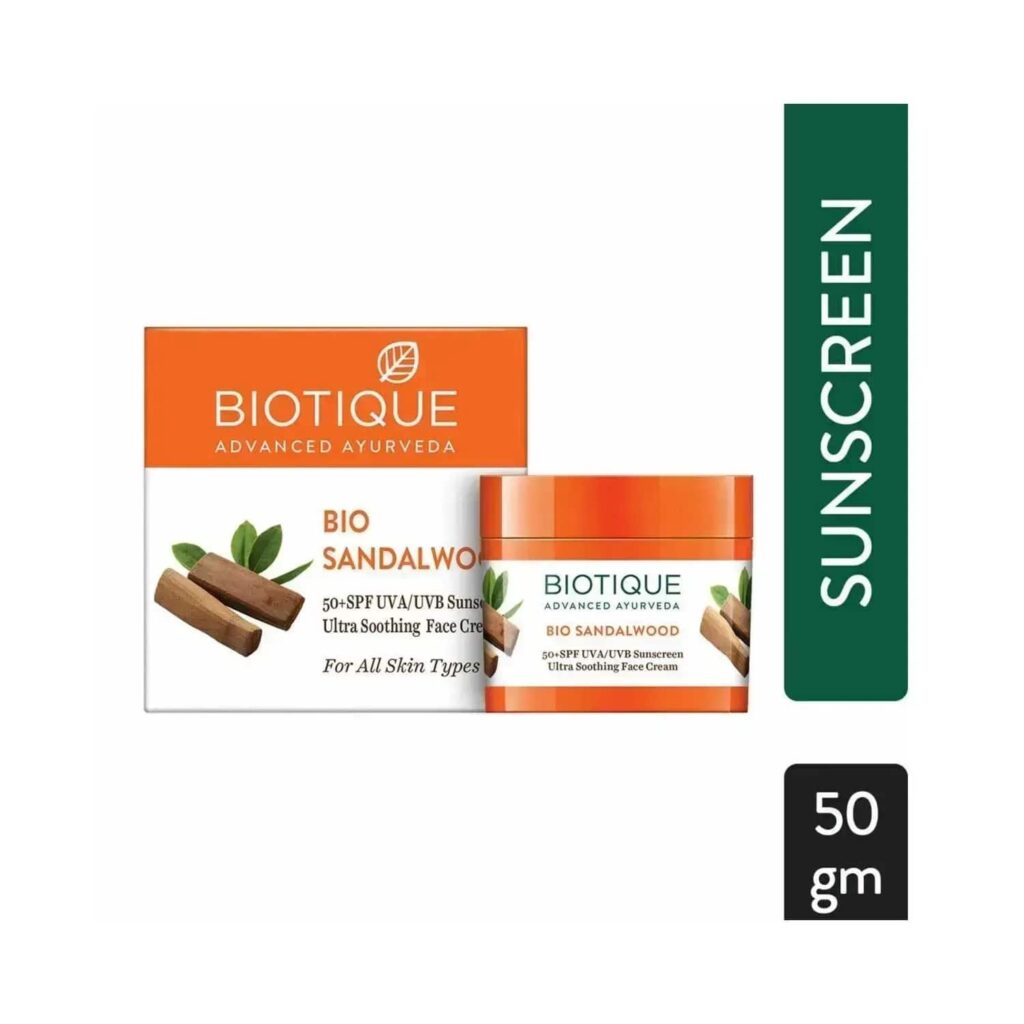 Biotique Bio Sandalwood SPF 50+ UVB/UVA PA+++ Ultra Soothing Face Sunscreen (50g) - Biotique