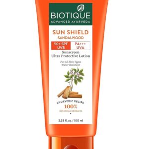 Biotique Bio Sandalwood Sunscreen Ultra Soothing Face Lotion, SPF 50+ |Ultra Protective Lotion| Keeps Skin Soft, Fair and Moisturized| Water Resistant| For All Skin Types| 100ml