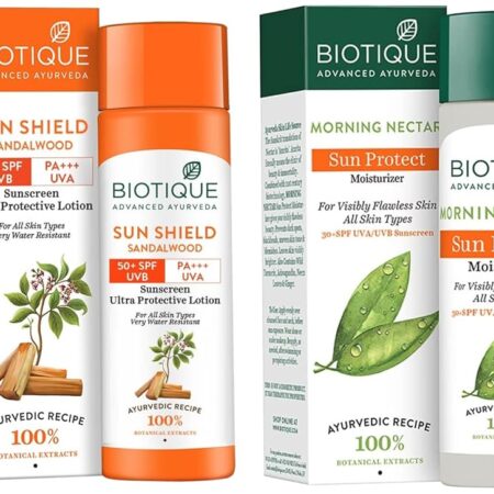 Biotique Sandalwood 50+ Spf Uva/Uvb Sunscreen For All Skin Types Ultra Soothing Face Lotion,120Ml&Bio Morning Nectar Sunscreen For All Skin Types Ultra Soothing Face Lotion,Spf...