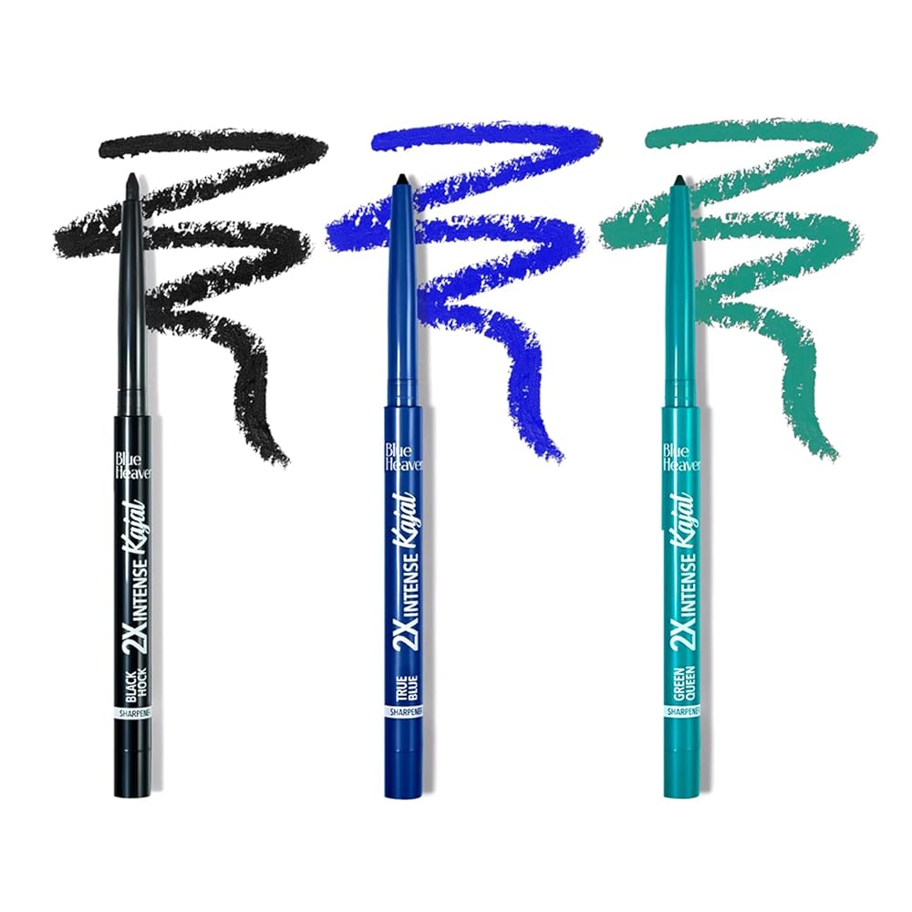 Blue Heaven Combo Of 3 Pcs Soft Kajal Pencil (Black), Soft Kajal Pencil (Blue) & Soft Kajal Pencil (Green) Matte Finish, Multicolor