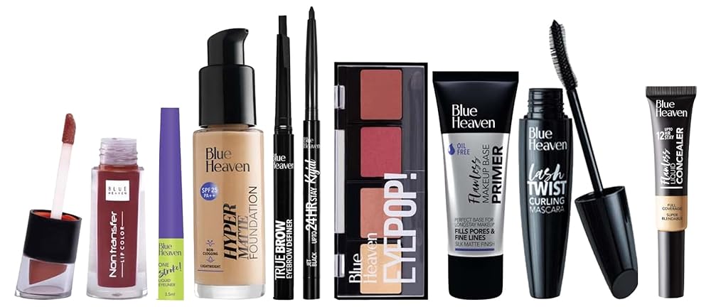 Blue Heaven Festive MakeUp Kit For Women, Medium Tone Combo, 75gm (Pack of 8)&Blue Heaven Flawless liquid Concealer, 201, Cream, 17ML