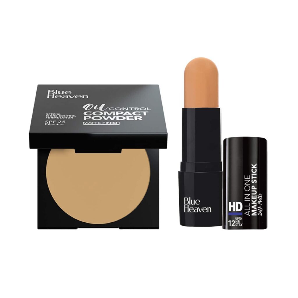 Blue Heaven Oil control Compact Powder-Honey Medium & All In One Make Up Stick-Honey Medium Combo - Blue Heaven