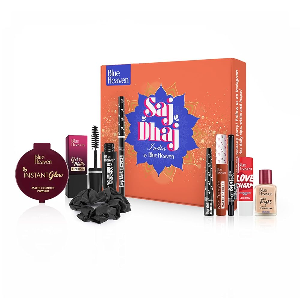 Blue Heaven Saj Dhaj Festive Makeup Kit for women- Natural, Pack of 10 | Full face Makeup kit, Medium Tone combo, 19g+26.3ml