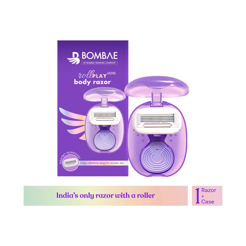 Bombae Rollplay Mini Body Razor With Roller Compact Case - Purple, White - Bombae