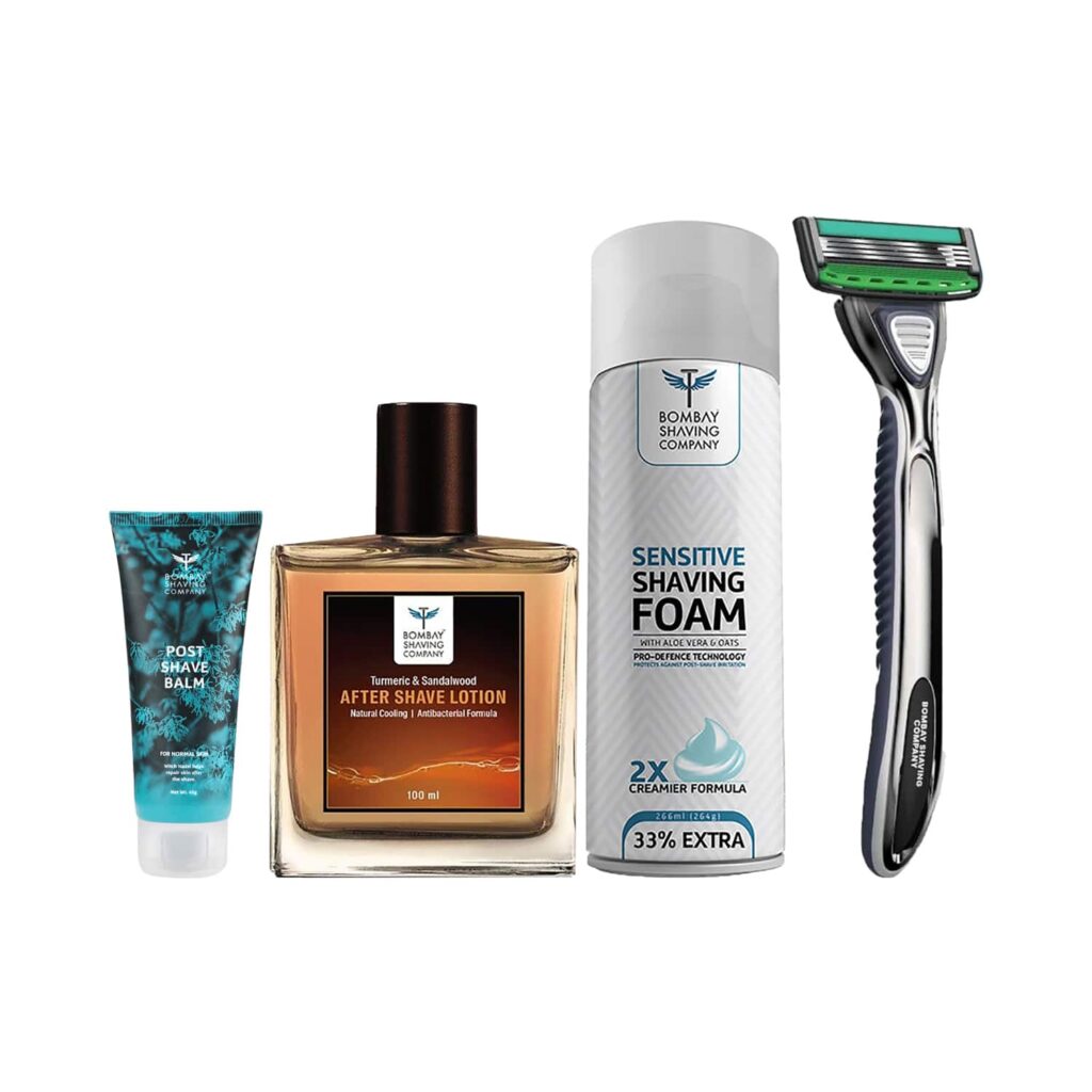 Bombay Shaving Company Kit, Sensi Flo 4 Razor, Shaving foam, Post Shaving Balm & After Shave Lotion - Bombay Shaving Company