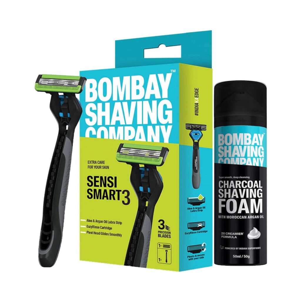 Bombay Shaving Company Sensi Smart 3 Razor and Charcoal Shaving Foam Grooming Kit (3 Pcs) - Bombay Shaving Company
