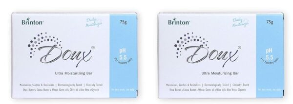 Brinton DOUX Daily Ultra Moisturizer Soap Bar with pH 5.5, 75g x pack of 2
