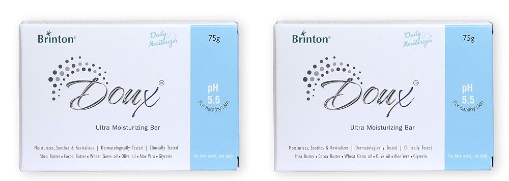 Brinton DOUX Daily Ultra Moisturizer Soap Bar with pH 5.5, 75g x pack of 2