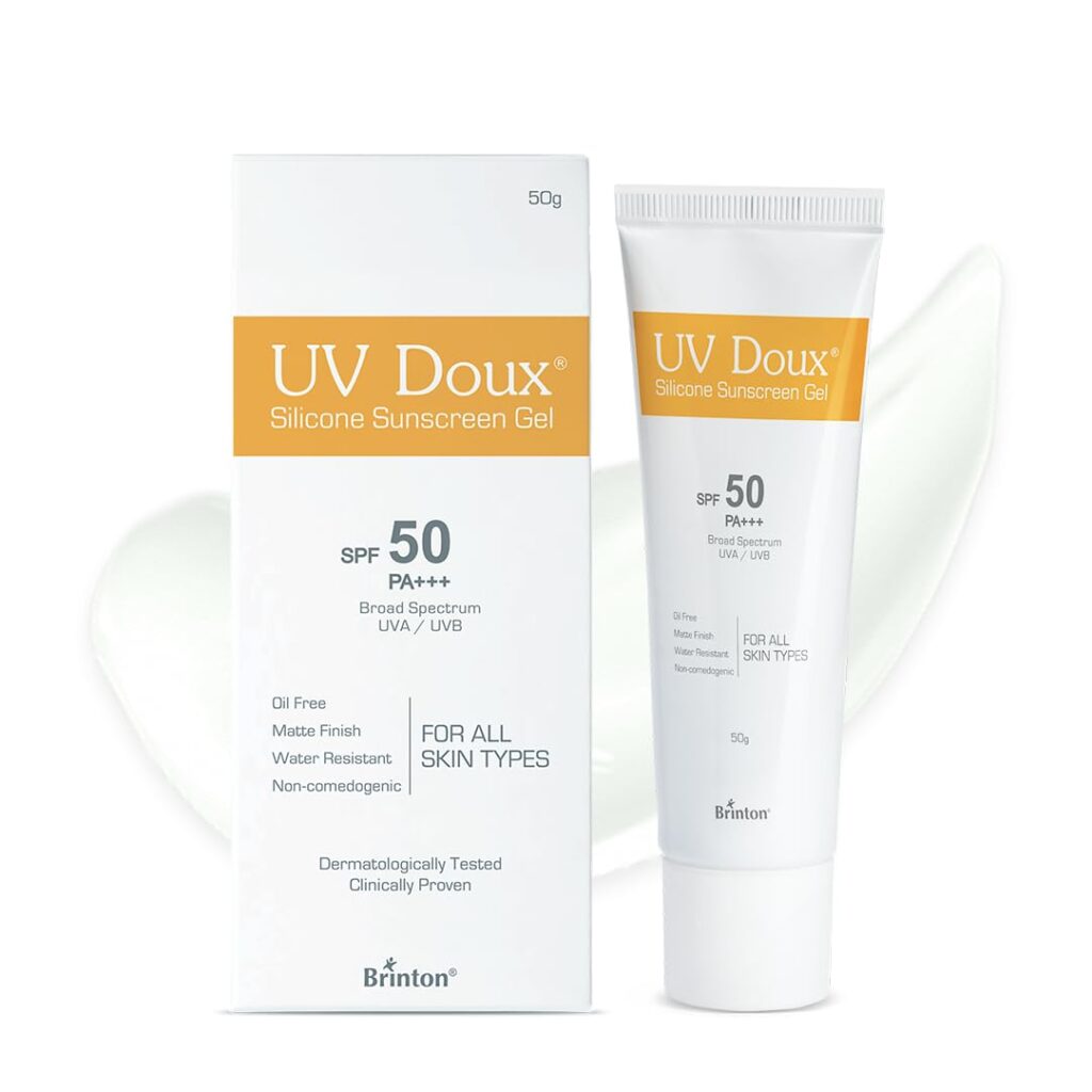 Brinton UV Doux Silicone Sunscreen Gel with SPF 50&PA+++ Broad Spectrum for Face & Body with No White Cast|Non Comedogenic,Paraben Free,Water Resistant|Clinically Proven &...