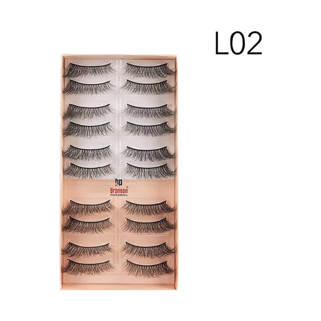 Bronson Professional Eyelash Set 3D False Long & Natural Eye Makeup L02 (10 Pair) - Bronson Professional
