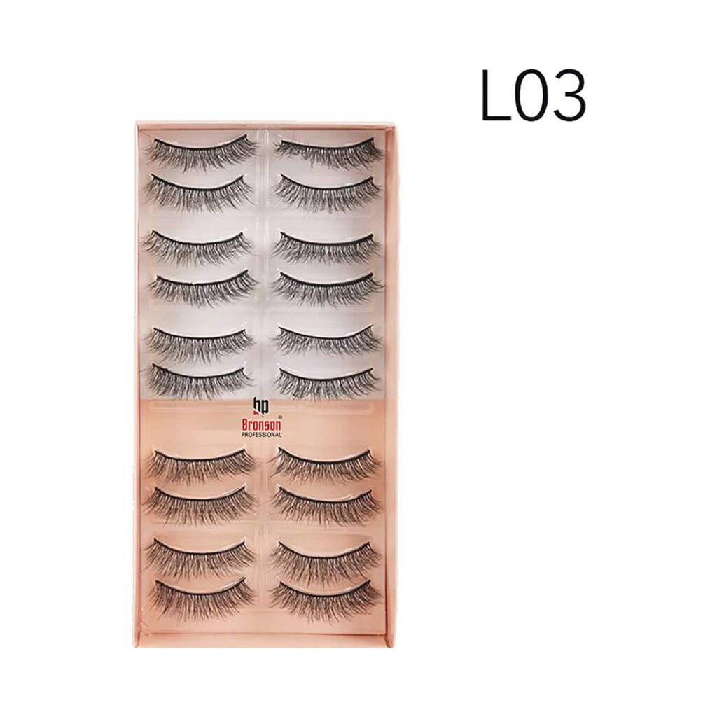 Bronson Professional Eyelash Set 3D False Long & Natural Eye Makeup L03 (10 Pair) - Bronson Professional