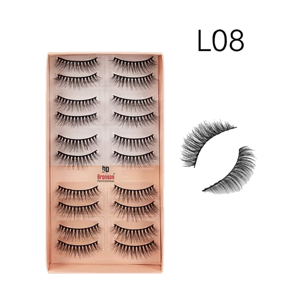 Bronson Professional Eyelash Set 3D False Long & Natural Eye Makeup L08 (10 Pair) - Bronson Professional