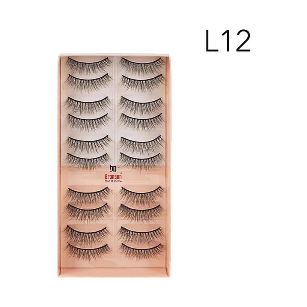 Bronson Professional Eyelash Set 3D False Long & Natural Eye Makeup L12 (10 Pair) - Bronson Professional