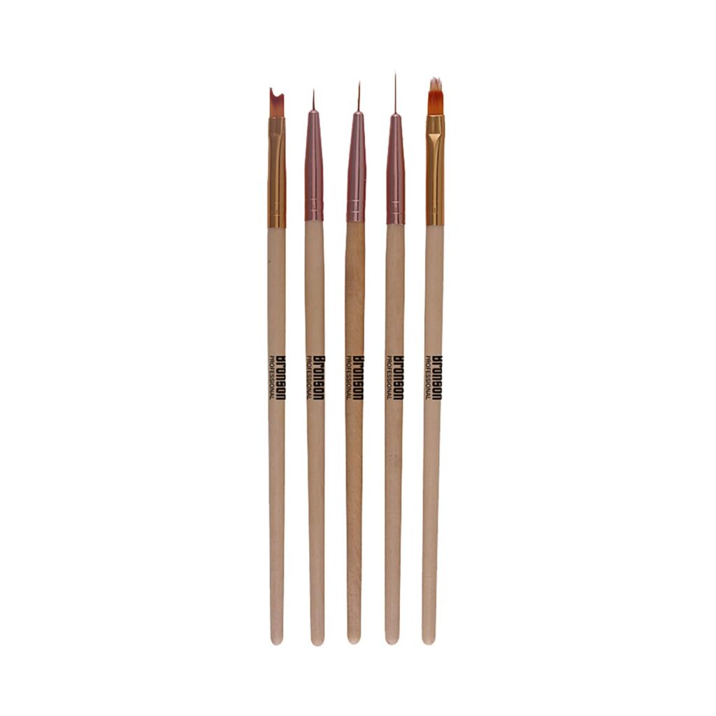 Bronson Professional Nail Art Ombre Brush & Gel Liner Brush Set - Brown (5pcs) - Bronson Professional
