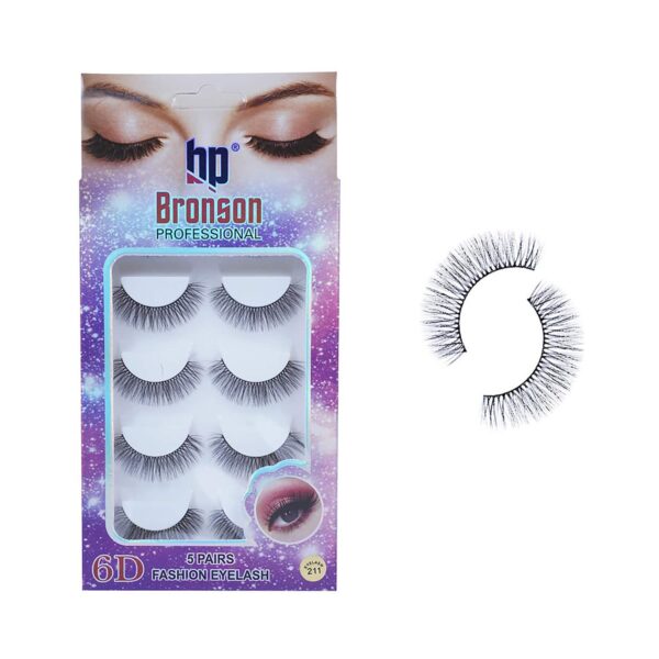 Bronson Professional Pair 6D Long & Natural False Eyelashes - 211 - Black (5 Pairs) - Bronson Professional