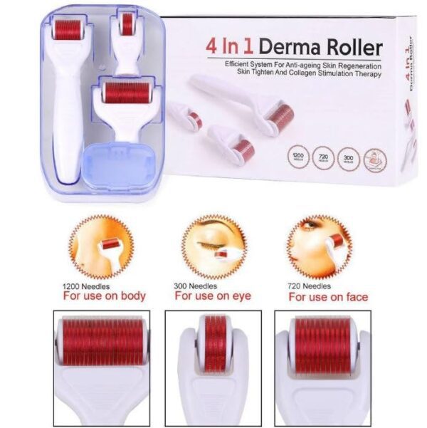 BSBDA 4 in 1 Derma Roller Microneedling Kit for Face and Body - Micro Needle Microdermabrasion Roller Reduce wrinkles, scars, stretch marks - 3 Replaceable Heads (4 in 1 Derma...
