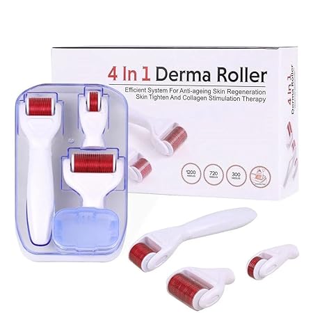 BSBDA 4 in 1 Derma Roller Microneedling Kit for Face and Body - Micro Needle Microdermabrasion Roller Reduce wrinkles, scars, stretch marks - 3 Replaceable Heads (4 in 1 Derma...