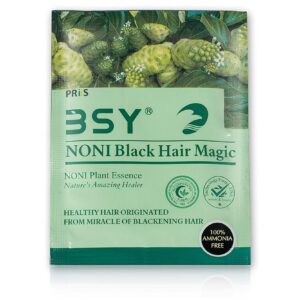 BSY Noni Black Hair Magic Hair color shampoo 20ml x 6 Sachets, Ammonia Free Hair Color Shampoo for men| Natural Black Permanent Hair Dye Shampoo for women, Noni Fruit Hair Dye,...