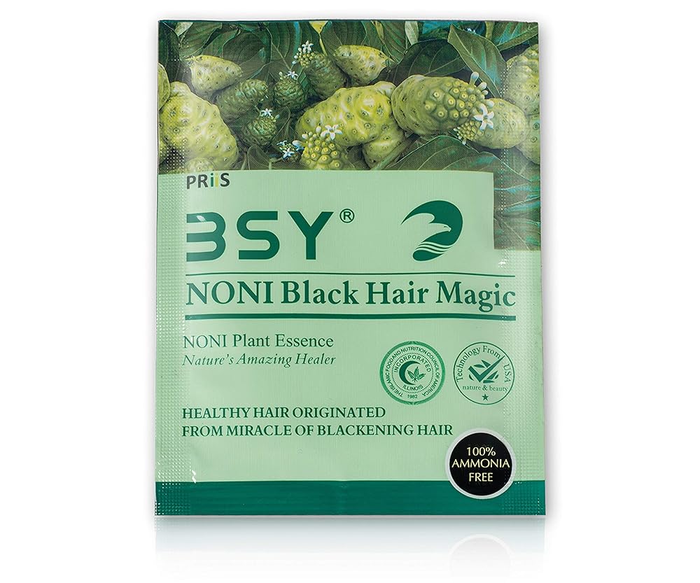 BSY Noni Black Hair Magic Hair color shampoo 20ml x 6 Sachets, Ammonia Free Hair Color Shampoo for men| Natural Black Permanent Hair Dye Shampoo for women, Noni Fruit Hair Dye,...
