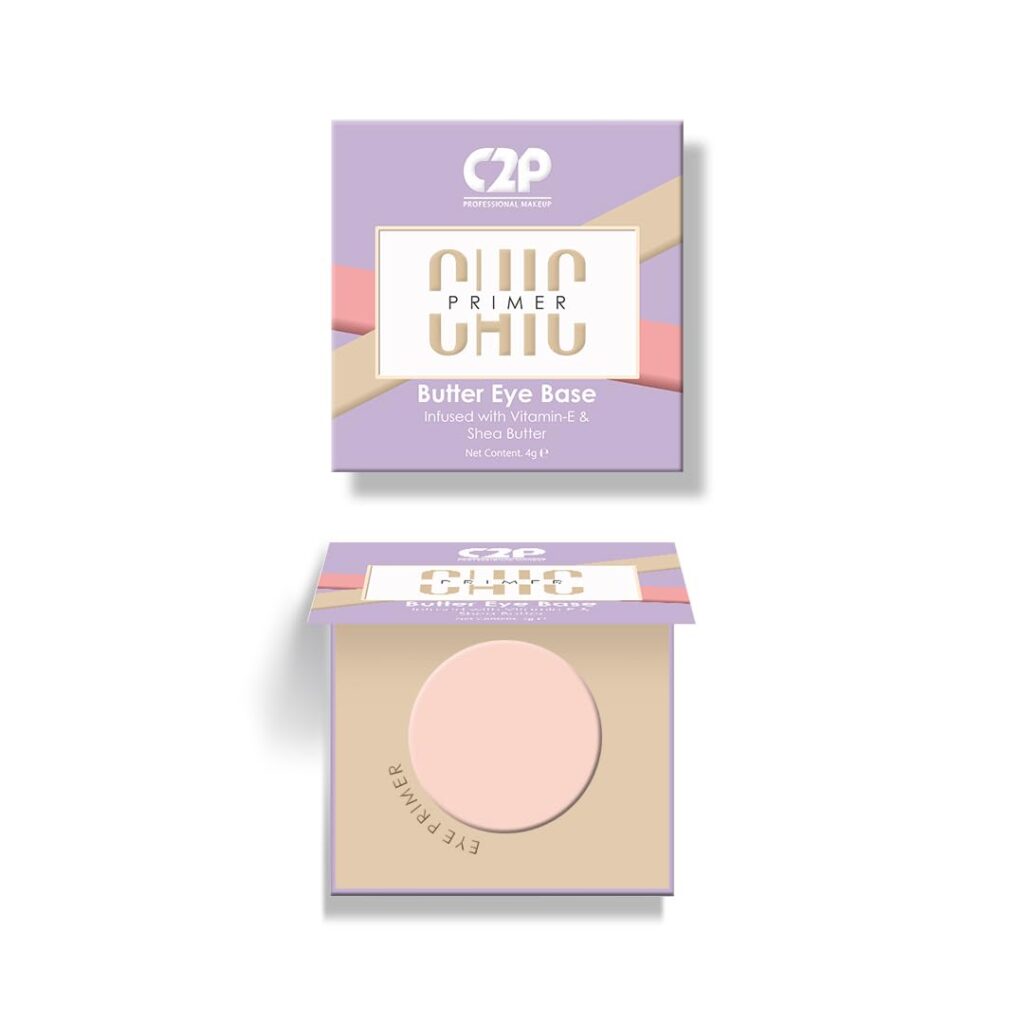 C2P Pro Chic Butter Eye Makeup Base Primer | Fixing Pigment & Glitters | Waterproof, Long-Lasting | Hold Eyeshadow | Infused with Vitamin E & Shea Butter | White- Pink, 4g (Pink)