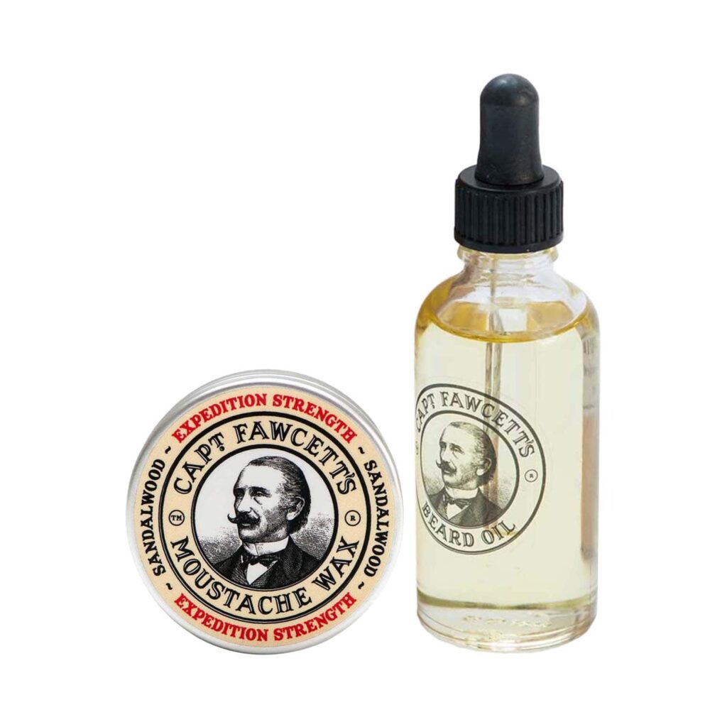 Captain Fawcett Expedition Strength Moustache Wax for Men & Private Stock Beard Oil Combo - Captain Fawcett