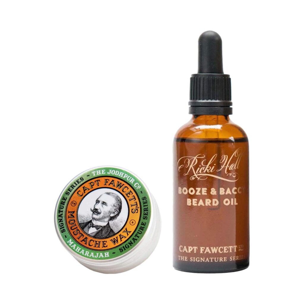 Captain Fawcett Maharajah Moustache Wax for Men & Ricki Hall's Booze & Baccy Beard Oil Combo - Captain Fawcett