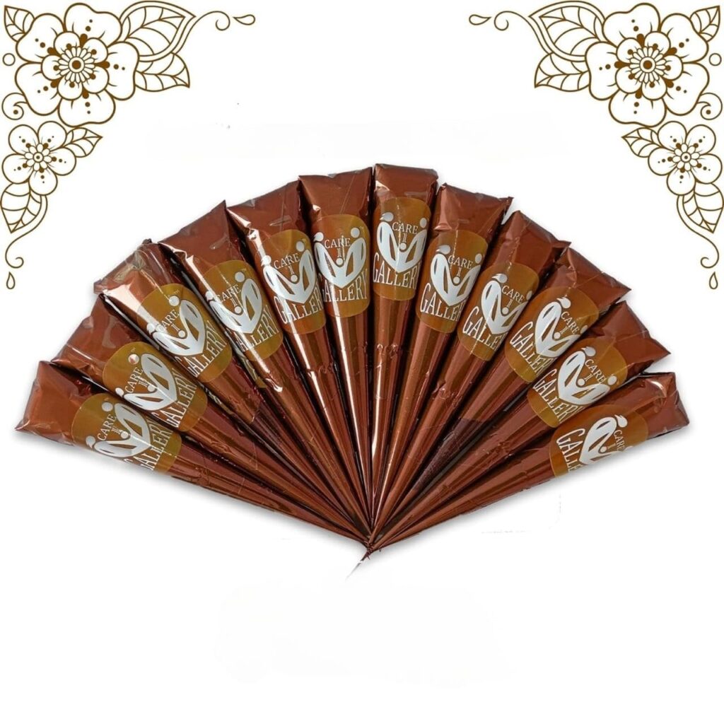 CareOne Gallery Instant Henna Paste Mehendi Cone | Vegan & Halal Nail Polish Cone For Women | Without Chemicals | Long Lasting | Ready To Use Dark Brown Colour Stain | Pack of...