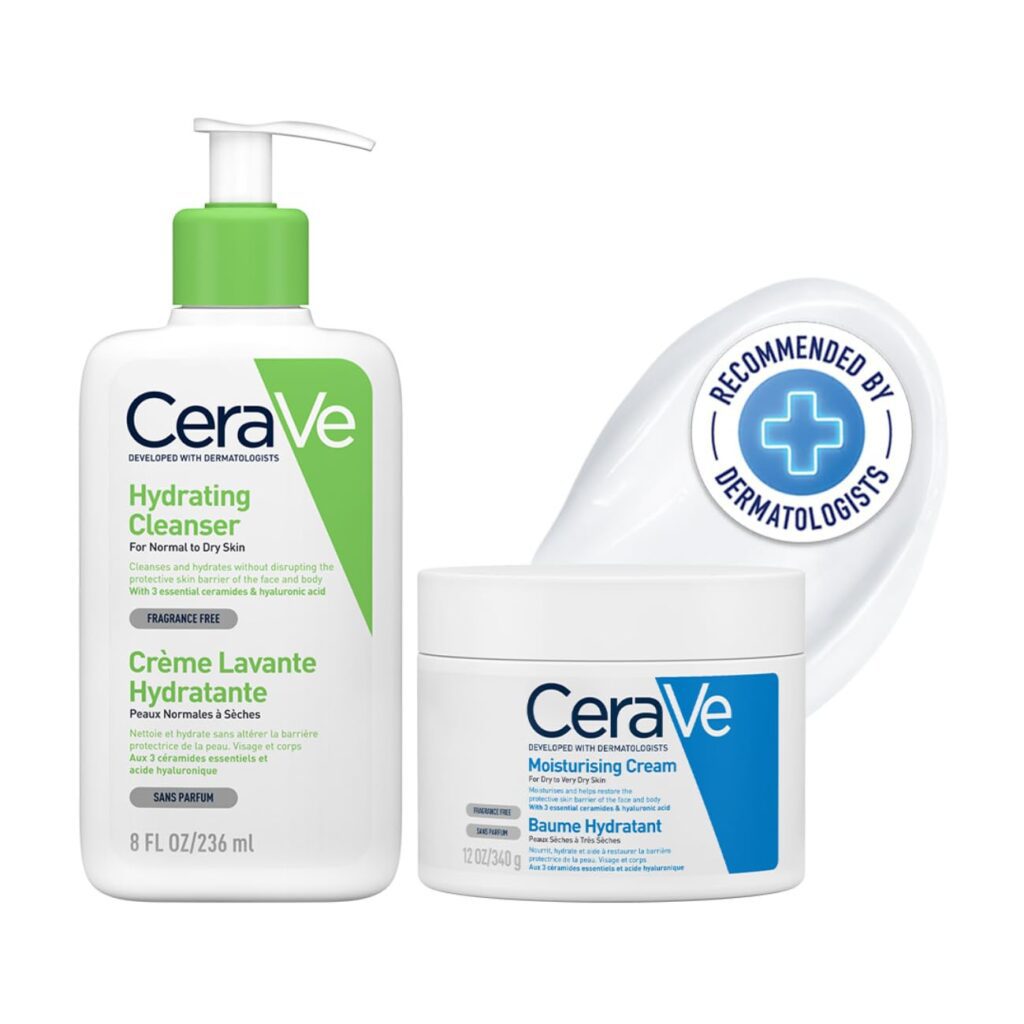 CeraVe Daily Hydrating Skincare Combo For Normal To Dry Skin | Hydrating Cleanser 236 ml & Moisturizing Cream 340 gm