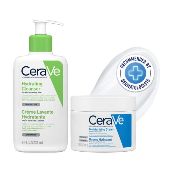 CeraVe Daily Hydrating Skincare Combo For Normal To Dry Skin | Hydrating Cleanser 236 ml & Moisturizing Cream 340 gm