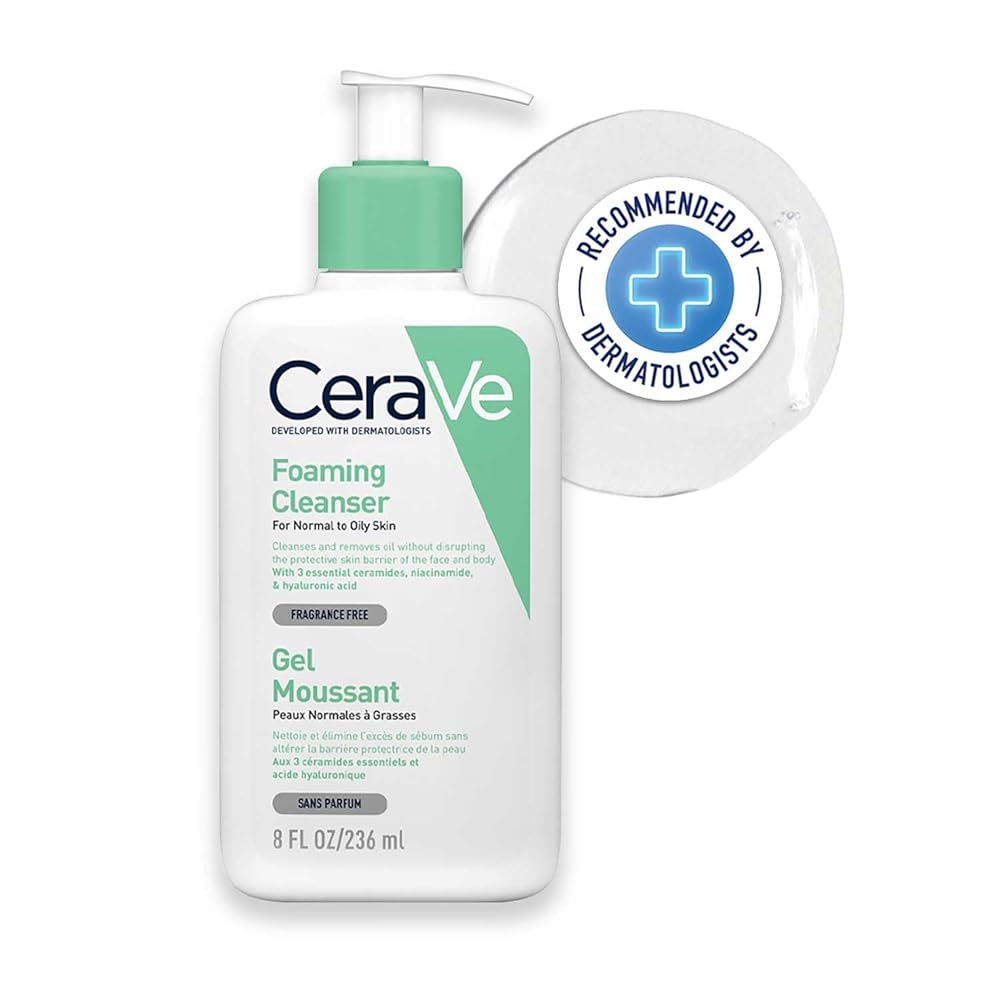 CeraVe Foaming Cleanser For Normal To Oily Skin (236ml) - Dermatologist-Developed Facewash | Non-Comedogenic And Fragrance-Free Cleansers For Acne-Prone Skin