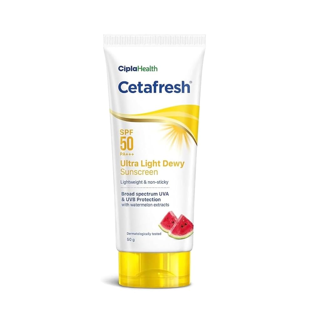 Cetafresh Ultra Light Dewy Sunscreen For All Skin Type |Light Weight| Spf 50 Pa+++ | With Watermelon Extracts | 50 G