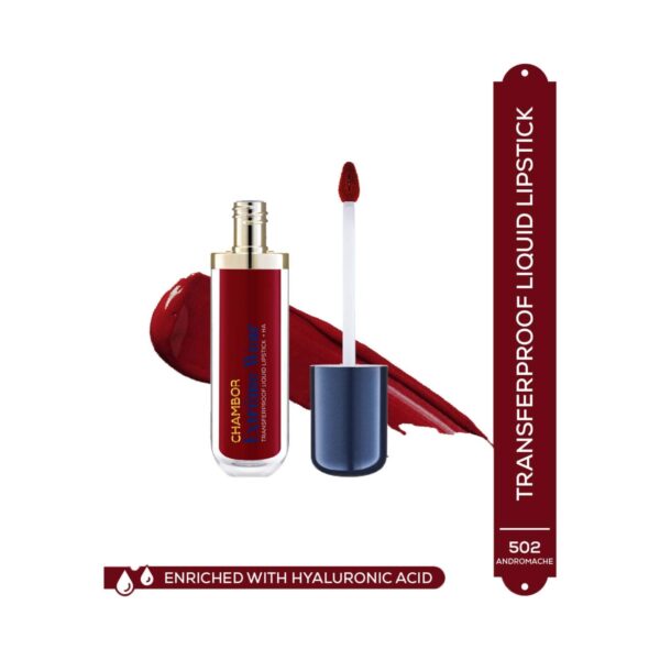 Chambor Extreme Wear Hydrating Matte, Intensely Pigmented, Lasts 12 Hours, Transferproof Liquid Lipstick + HA - Andromache 502 (6 ml) - Chambor