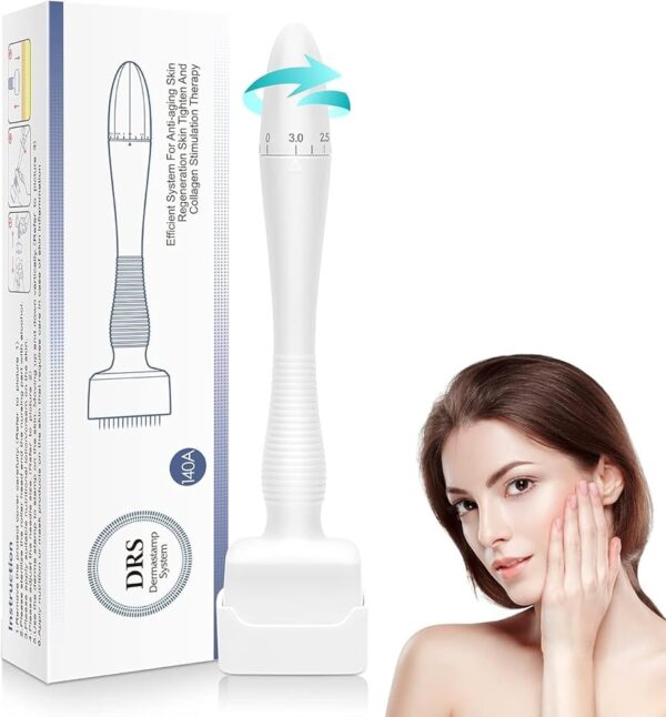 CHEENNY Premium Derma Stamp 140 Titanium Adjustable Microneedling Derma Stamp - Microneedle Derma Roller for Face Body, Hair Beard Growth, Derma Pen Skin Care Tool for Men and...
