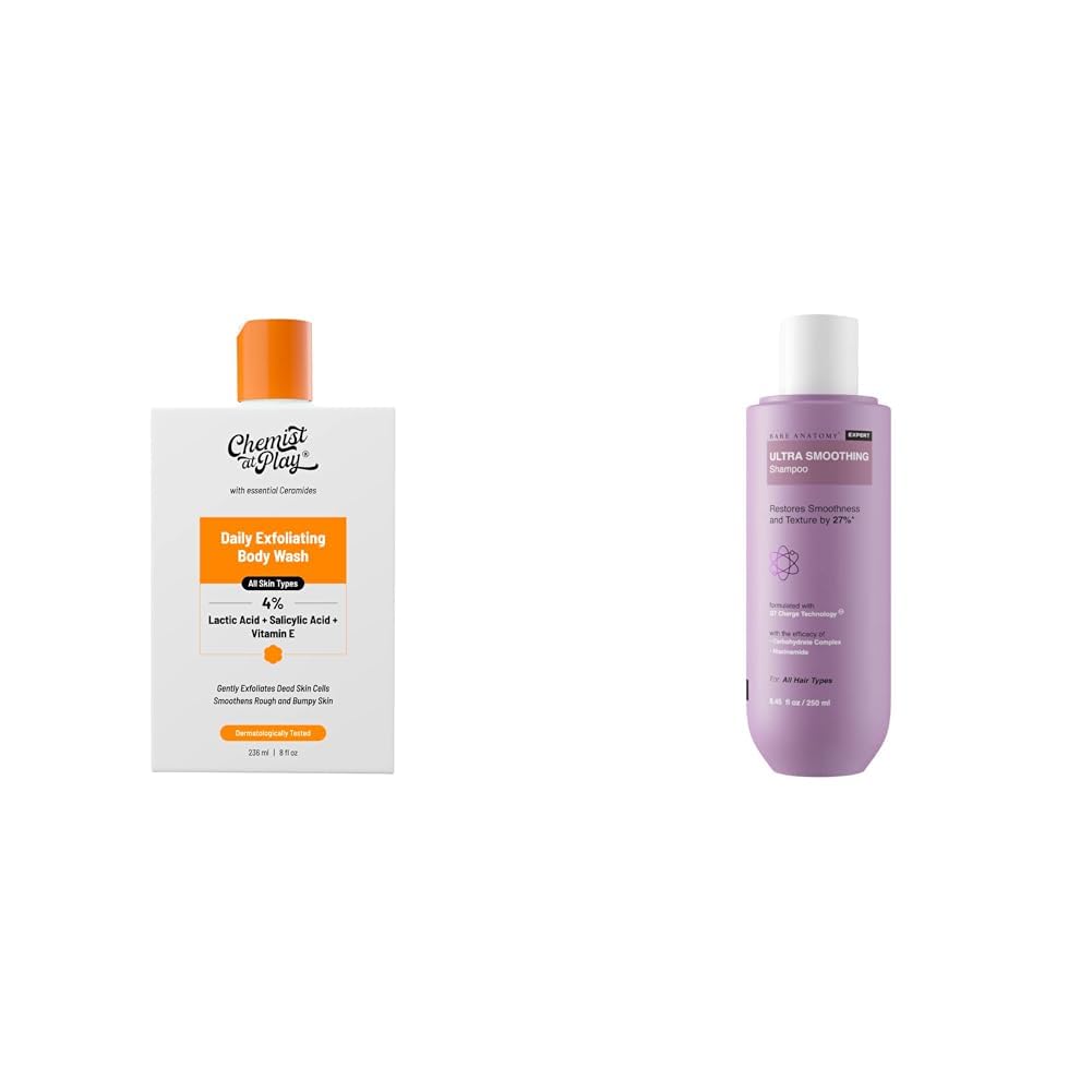 Chemist At Play 1% Salicylic Acid Exfoliating Body Wash 236ml and Bare Anatomy Ultra Smoothing Shampoo for Dry and Frizzy Hair | For Men & Women -250ml