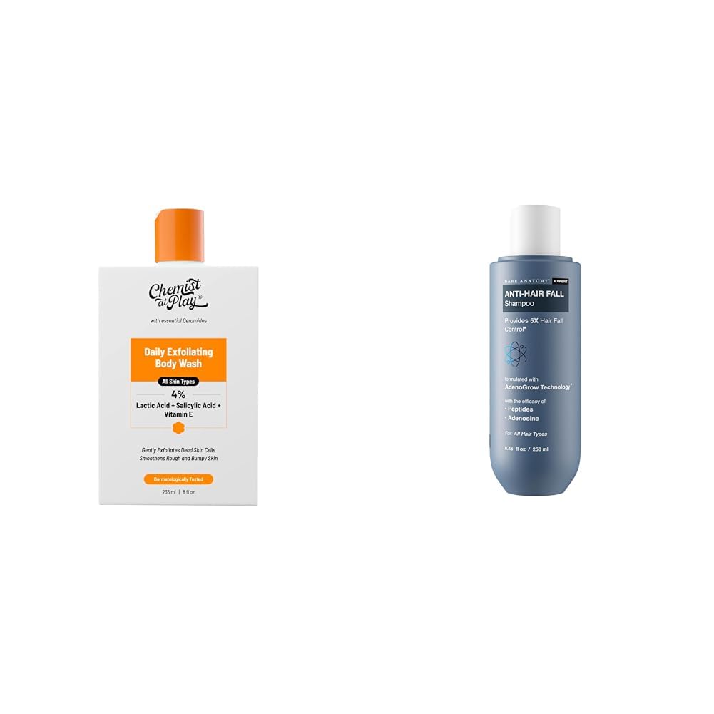 Chemist At Play 1% Salicylic Acid Exfoliating Body Wash 236ml and Bare Anatomy Anti Hair Fall Shampoo|5x Hair Fall Control & Growth - 250ml