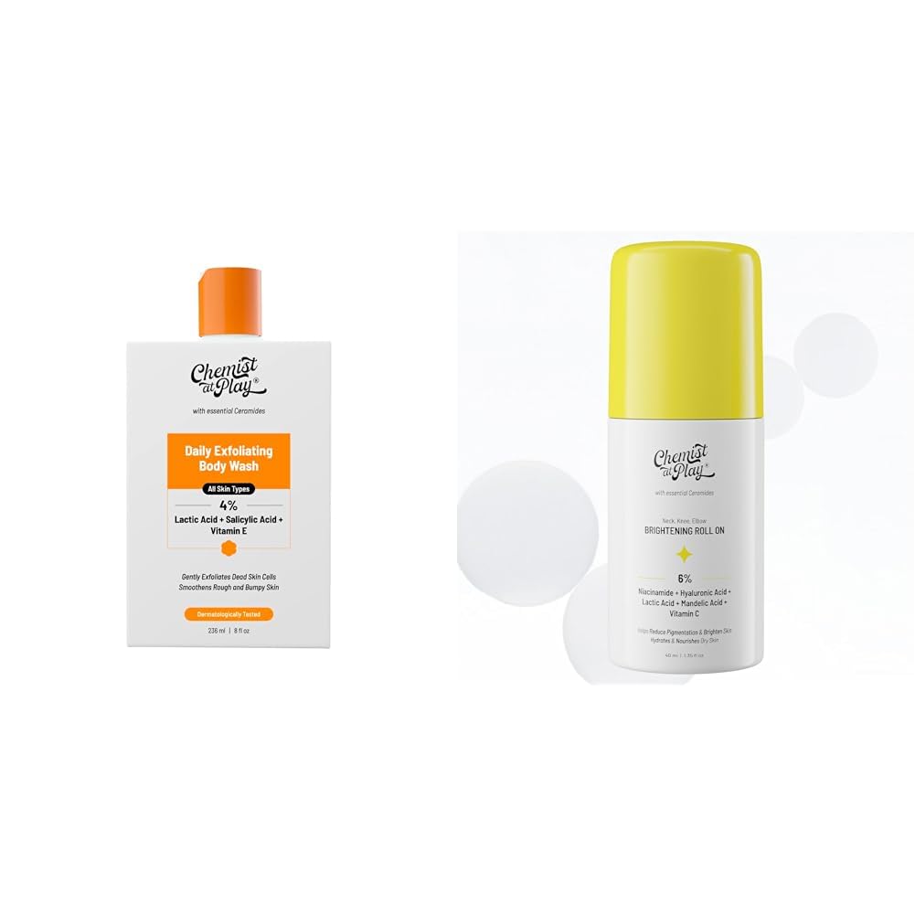 Chemist At Play 1% Salicylic Acid Exfoliating Body Wash 236ml and Chemist at Play Brightening Roll On 40ml