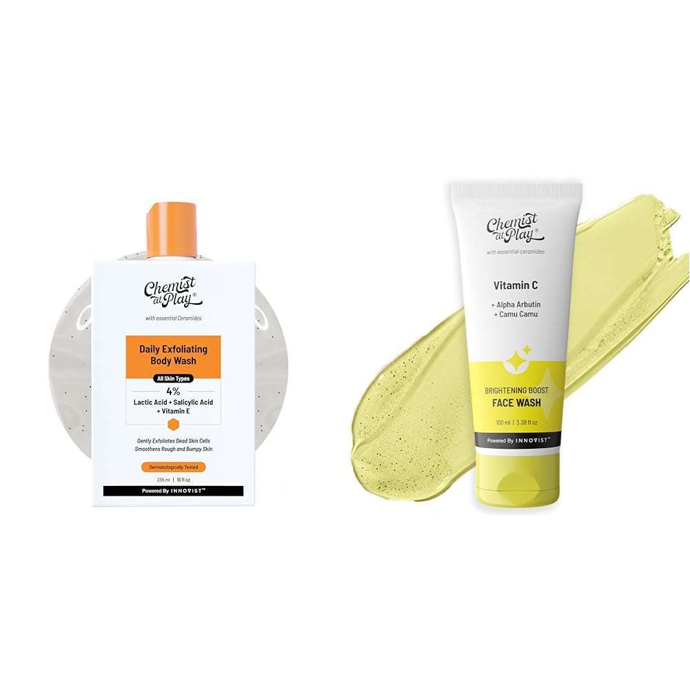 Chemist At Play 1% Salicylic Acid Exfoliating Body Wash 236ml For Men & Women + Brightening Boost Face Wash with 30x Vitamin C For Men & Women + | Vegan | SLS & Paraben Free |...